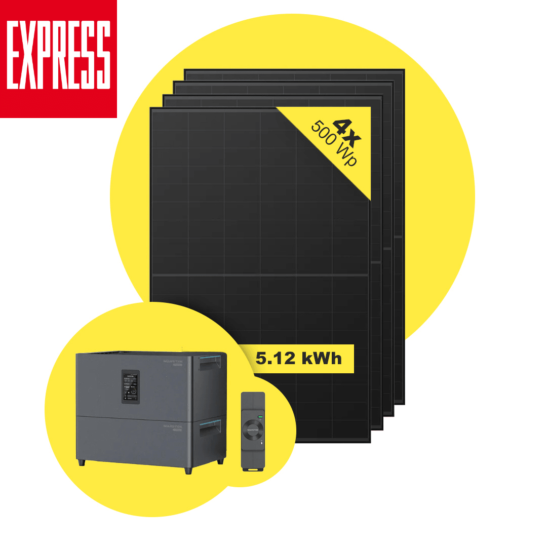 Sicatron 2000W Balkonkraftwerk - 4x 500 Watt - Marstek Jupiter C plus & Erweiterungsbatterie 5,12 kwh Express.de Deal