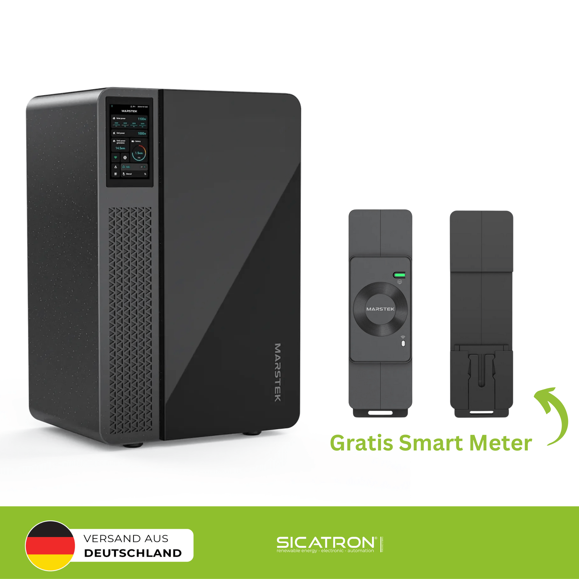 Sicatron 2000W Balkonkraftwerk - 4x Jolywood 500W Bifazial - Jupiter-C Speicher 2560Wh mit CT002 Smart Meter