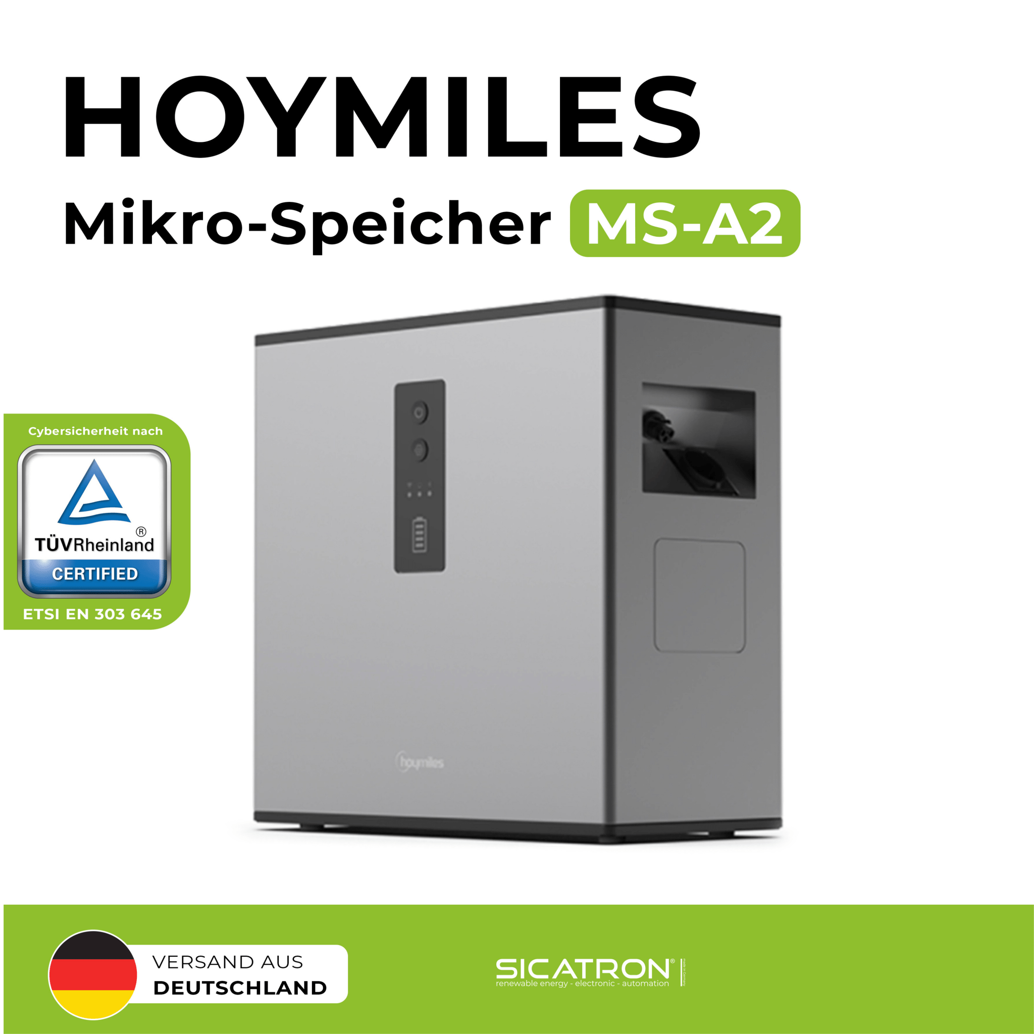 Sicatron 2000W Balkonkraftwerk - 4x Jolywood - HMS-1600-4T - Hoymiles MS-A2 Speicher