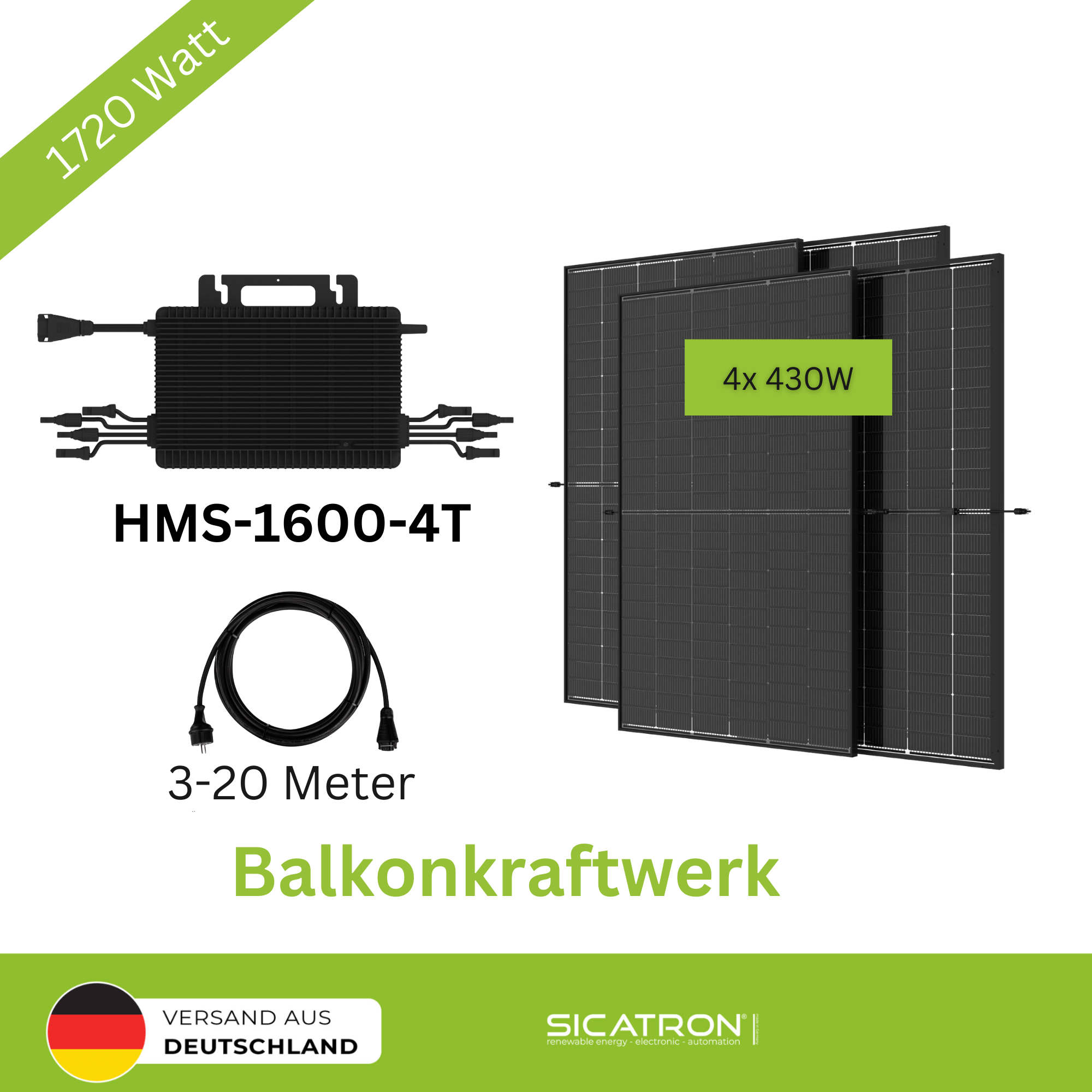 Sicatron 1720W Balkonkraftwerk - 430W Bifazial Trina Solar - HMS-1600-4T
