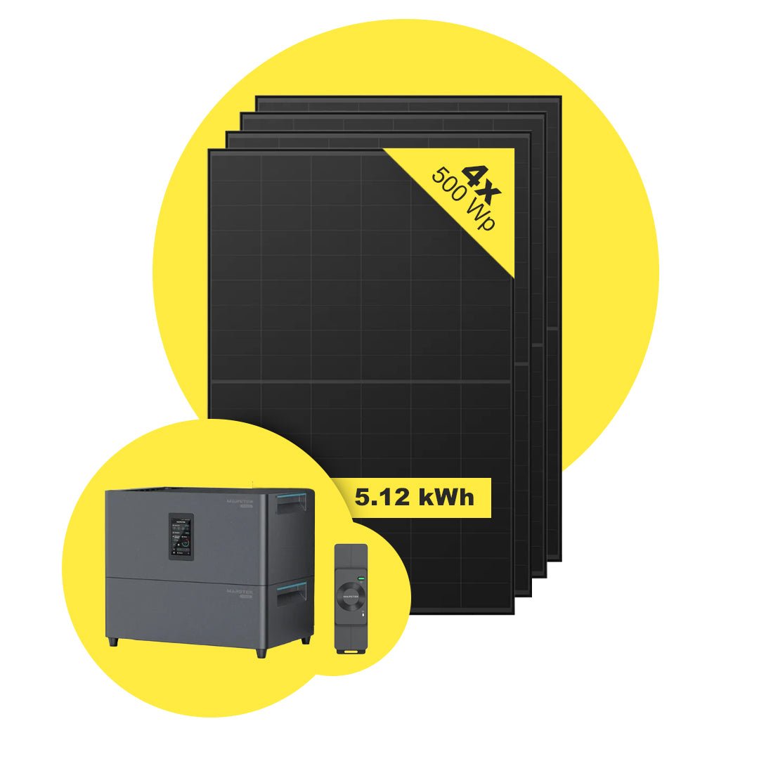 Sicatron 2000W Balkonkraftwerk - 4x 500 Watt - Marstek Jupiter C plus & Erweiterungsbatterie 5,12 kwh