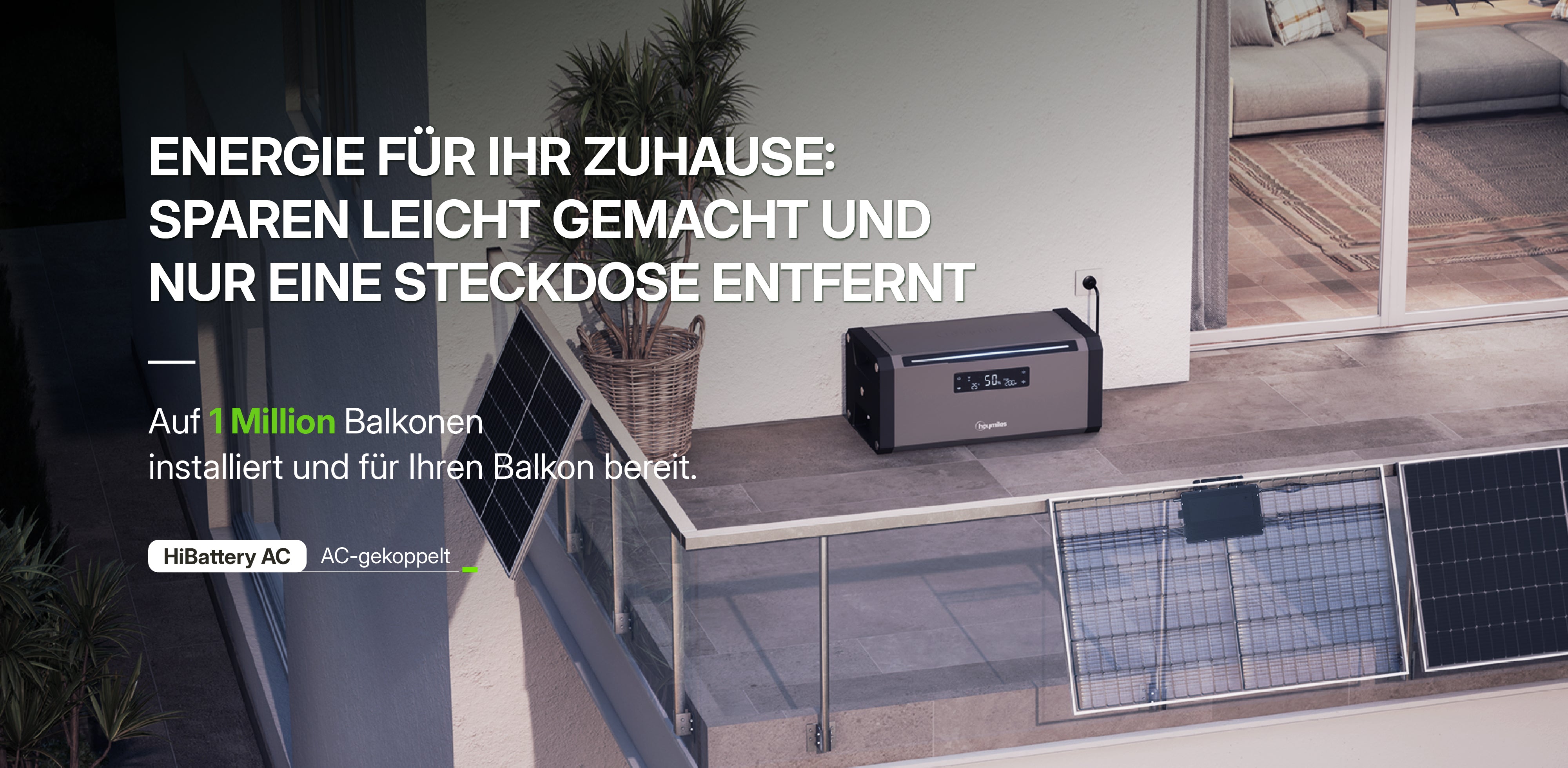 Sicatron 2000W Balkonkraftwerk - 4x Jolywood 500W Bifazial - Hoymiles - HiBattery 1920 AC