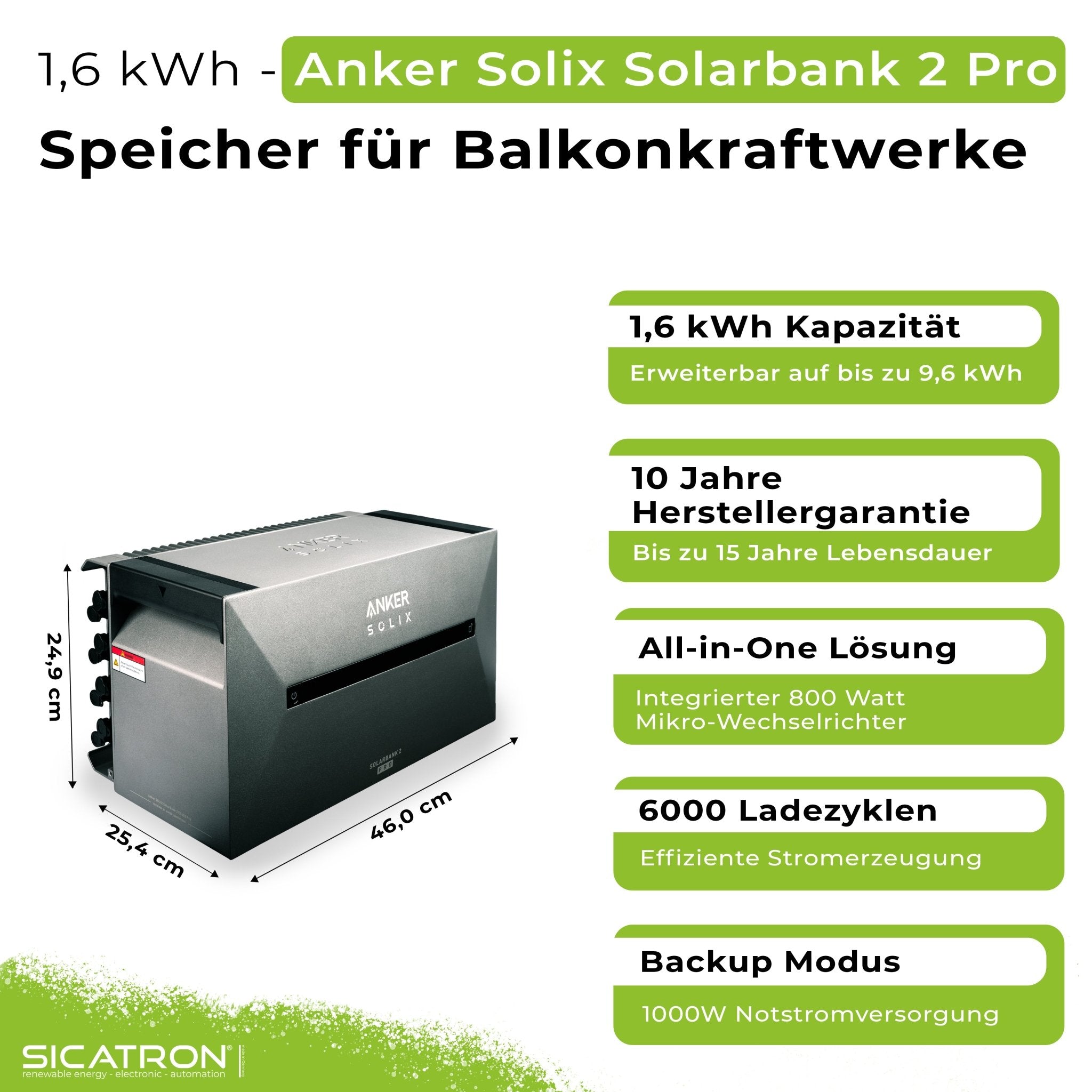 Sicatron 910W Balkonkraftwerk - 2x 455 Trina Solar- Anker Solix E1600 Pro