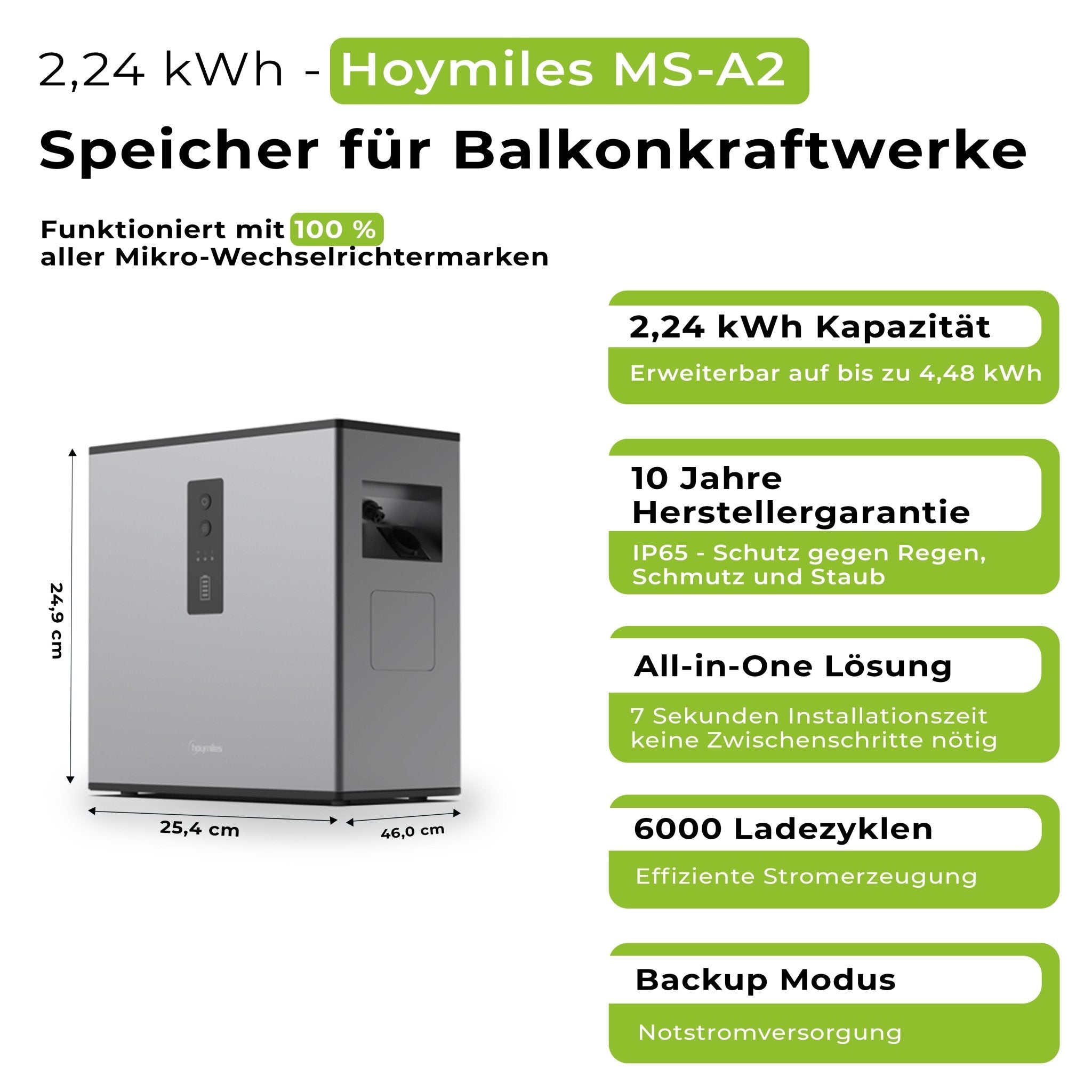 Hoymiles MS-A2 Mikro-Speicher 2240Wh Solarspeicher Balkonkraftwerk PV Batterie