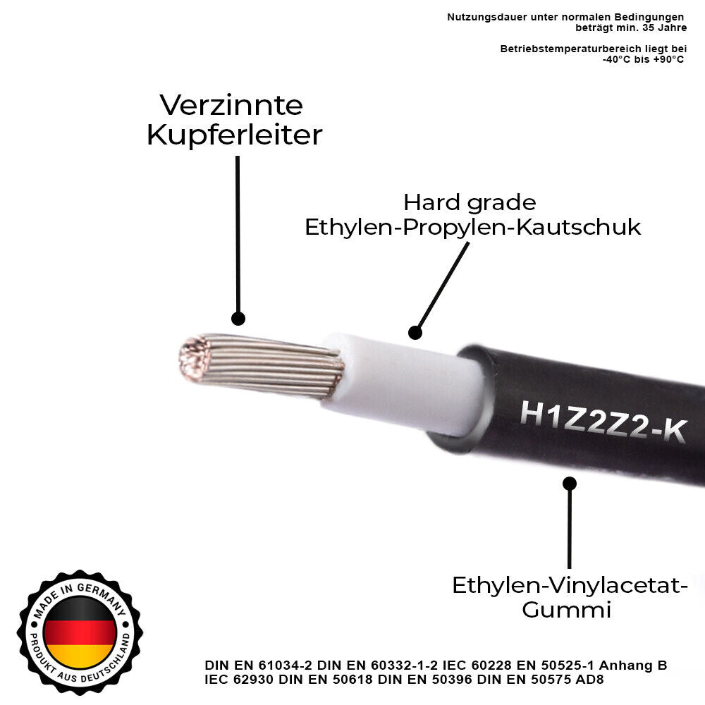 Solarkabel Solarleitung 6mm² 1-100 Meter PV Kabel H1Z2Z2-K