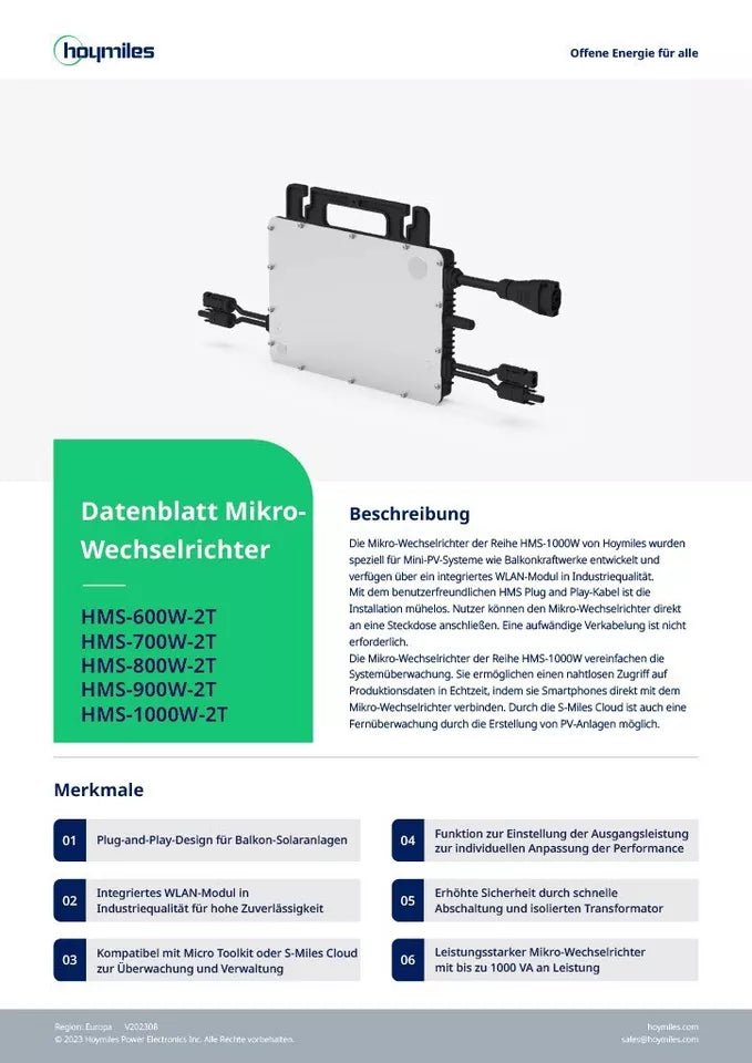 Sicatron 860W Balkonkraftwerk - 2x 430W Bifazial Trina Solar - HMS-800W-2T