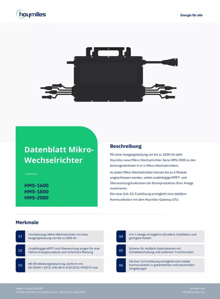 Hoymiles HMS-1600-4T(drosselbar) Solar Mikrowechselrichter 4x MPPT Tracker Balkonkraftwerk