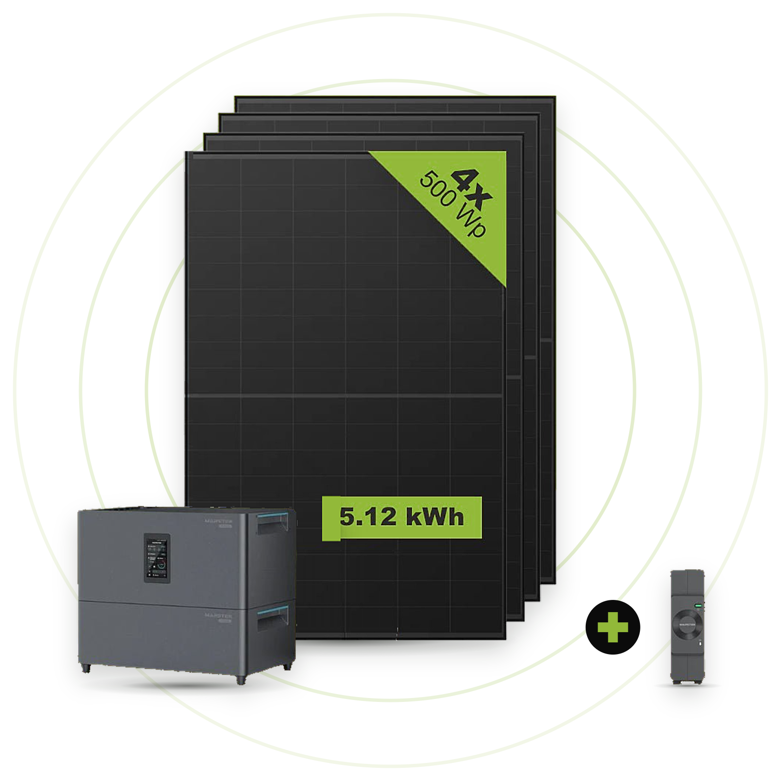 Sicatron 2000W Balkonkraftwerk - 4x 500 Watt - Marstek Jupiter C plus & Erweiterungsbatterie 5,12 kwh