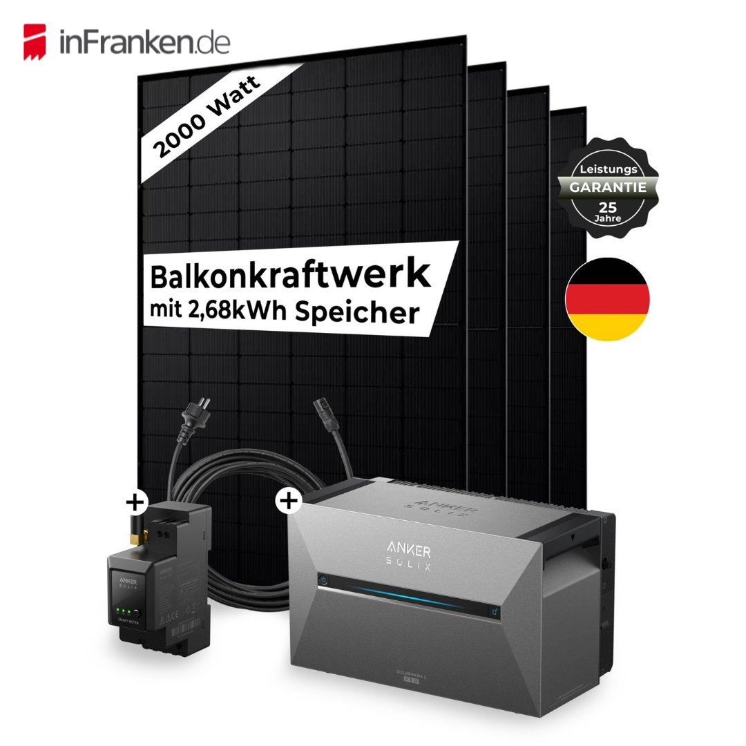 Sicatron 2000 Watt Balkonkraftwerk - 4x Jolywood 500W bifazial - Anker Solix 3 E 2700 Pro InFranken Deal