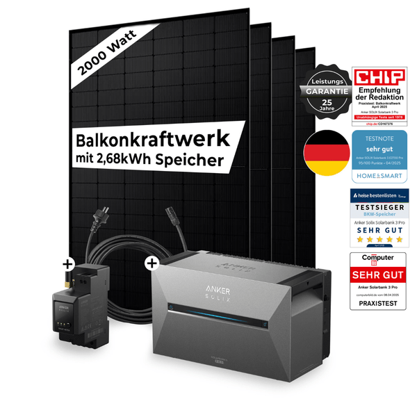 Sicatron 2000 Watt Balkonkraftwerk - 4x 500W bifazial - Anker Solix 3 E 2700 Pro