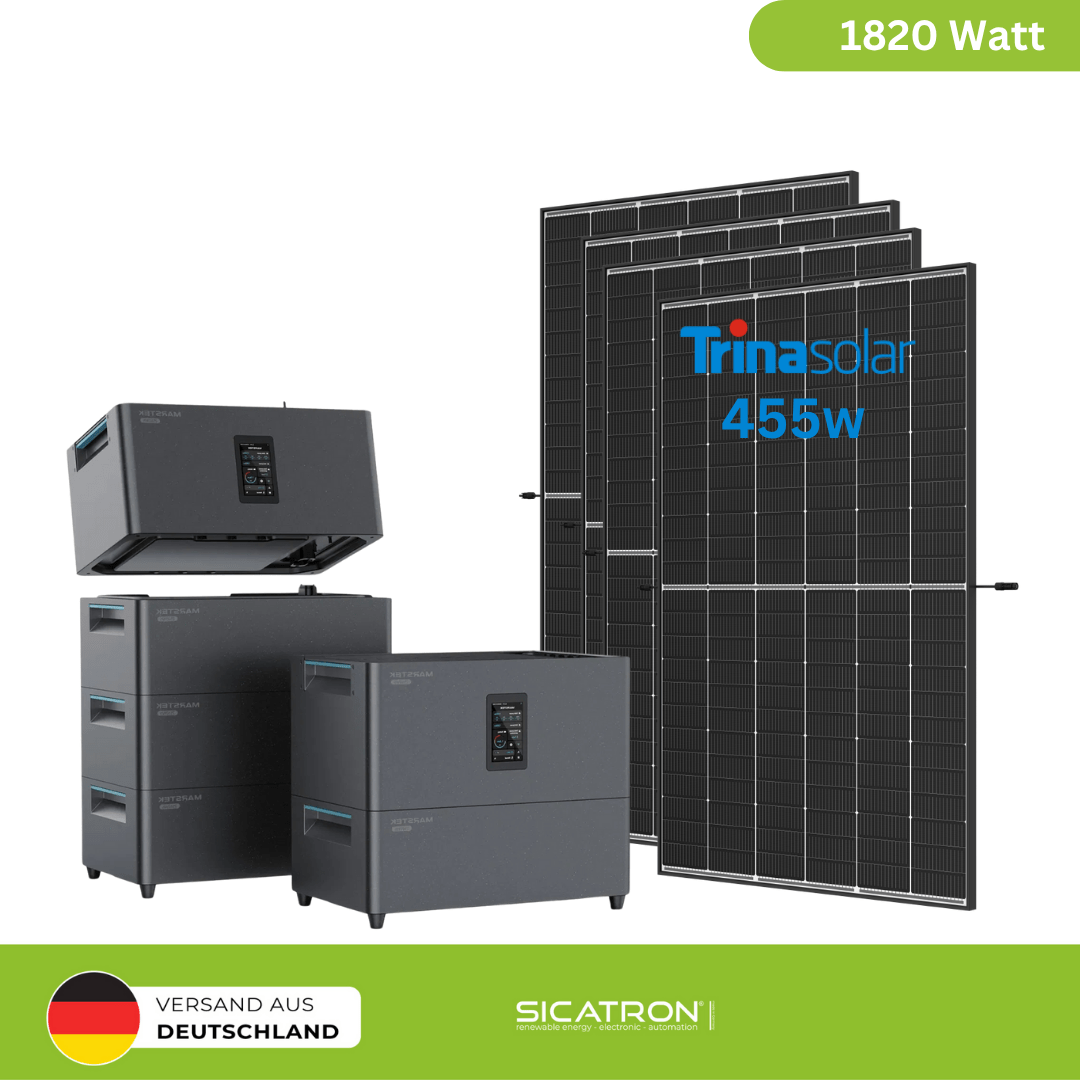 Sicatron 1820W Balkonkraftwerk - 4x Trina Solar 455 Watt - Marstek Jupiter C plus 2,56 kwh Speicher