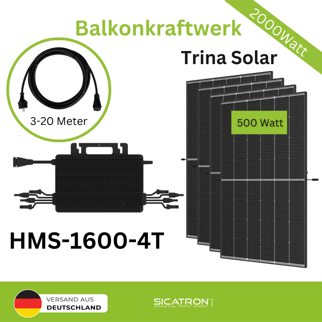 Balkonkraftwerk 2000W 4x Trina Solar 500 Watt Solaranlage Hoymiles HMS-1600-4T