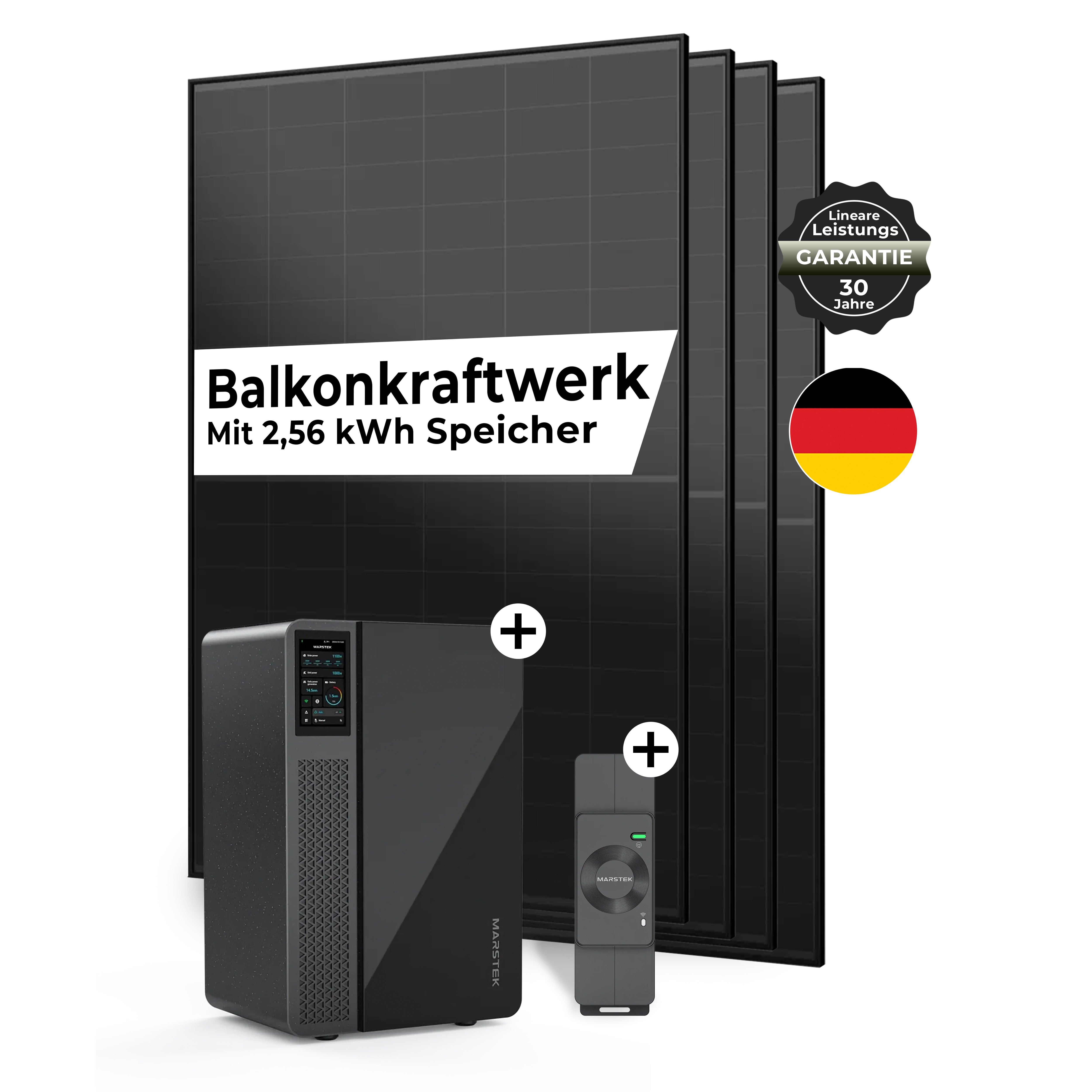 Sicatron 2000W Balkonkraftwerk - 4x Jolywood 500W Bifazial - Jupiter-C Speicher 2560Wh mit CT002 Smart Meter