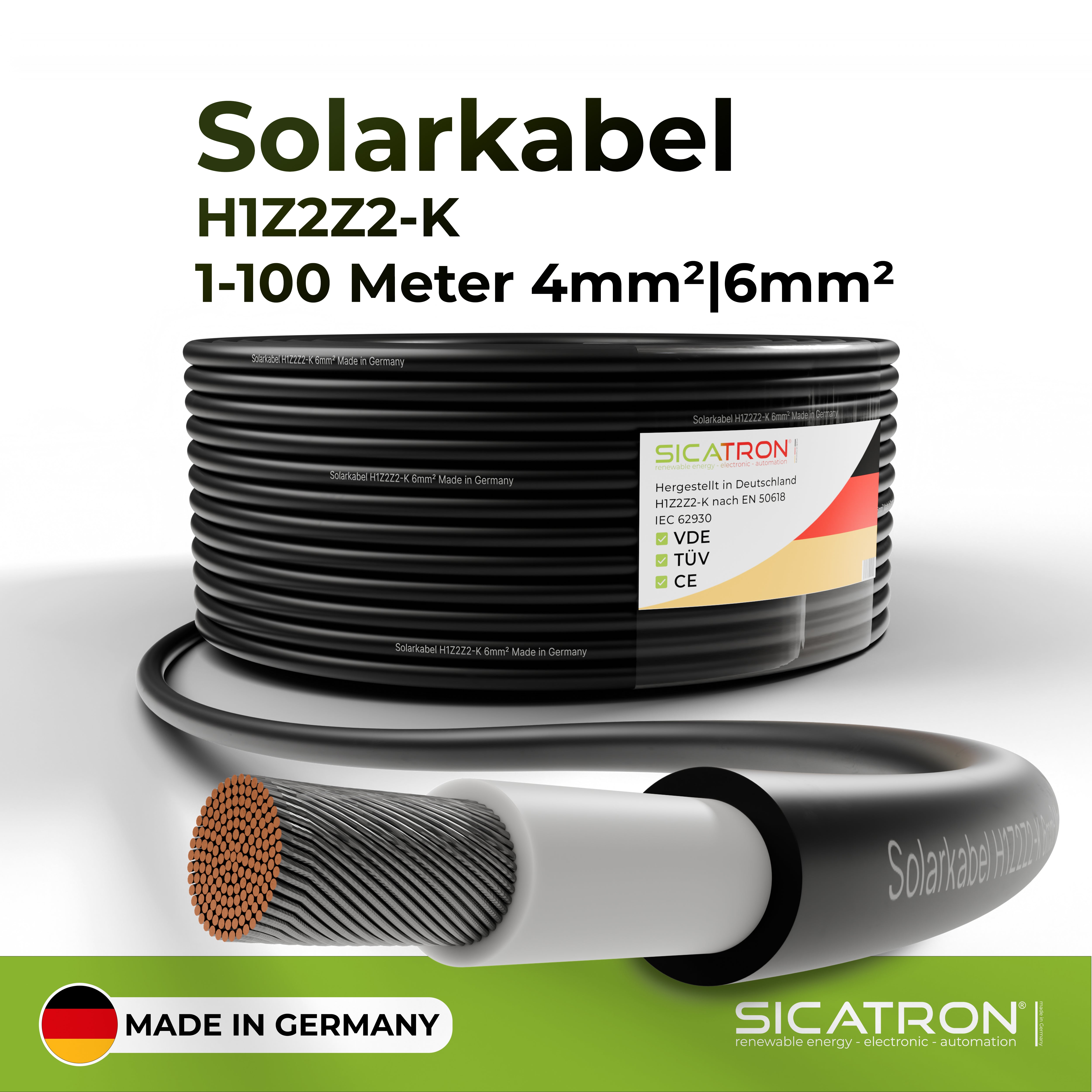 Solarkabel Solarleitung 4mm² 1-100 Meter PV Kabel H1Z2Z2-K